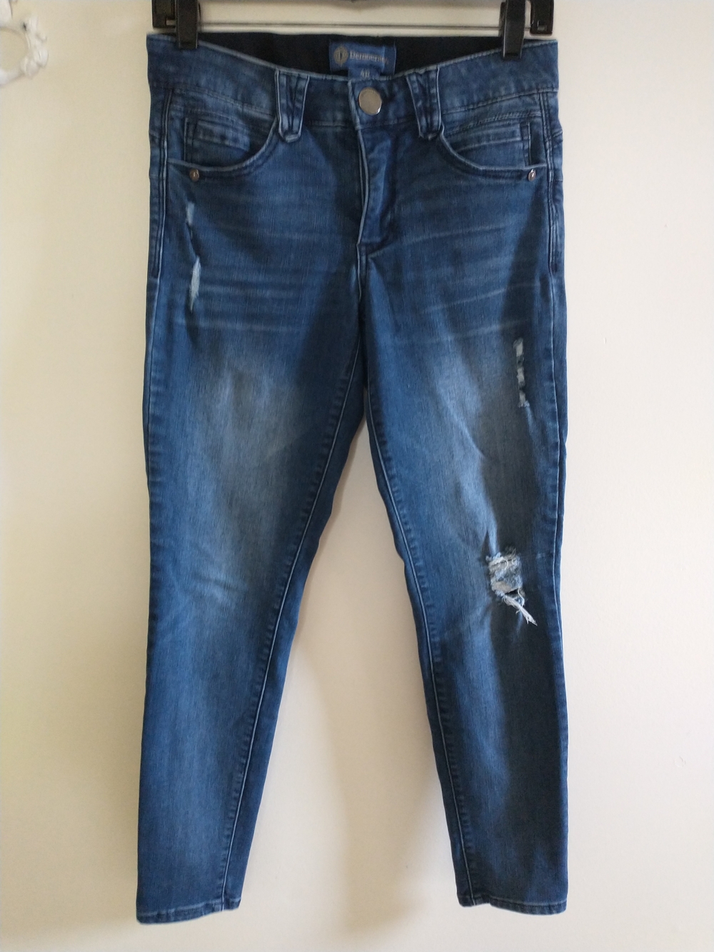 Democracy Skinny Distressed Dark Blue Jeans 4 Petite